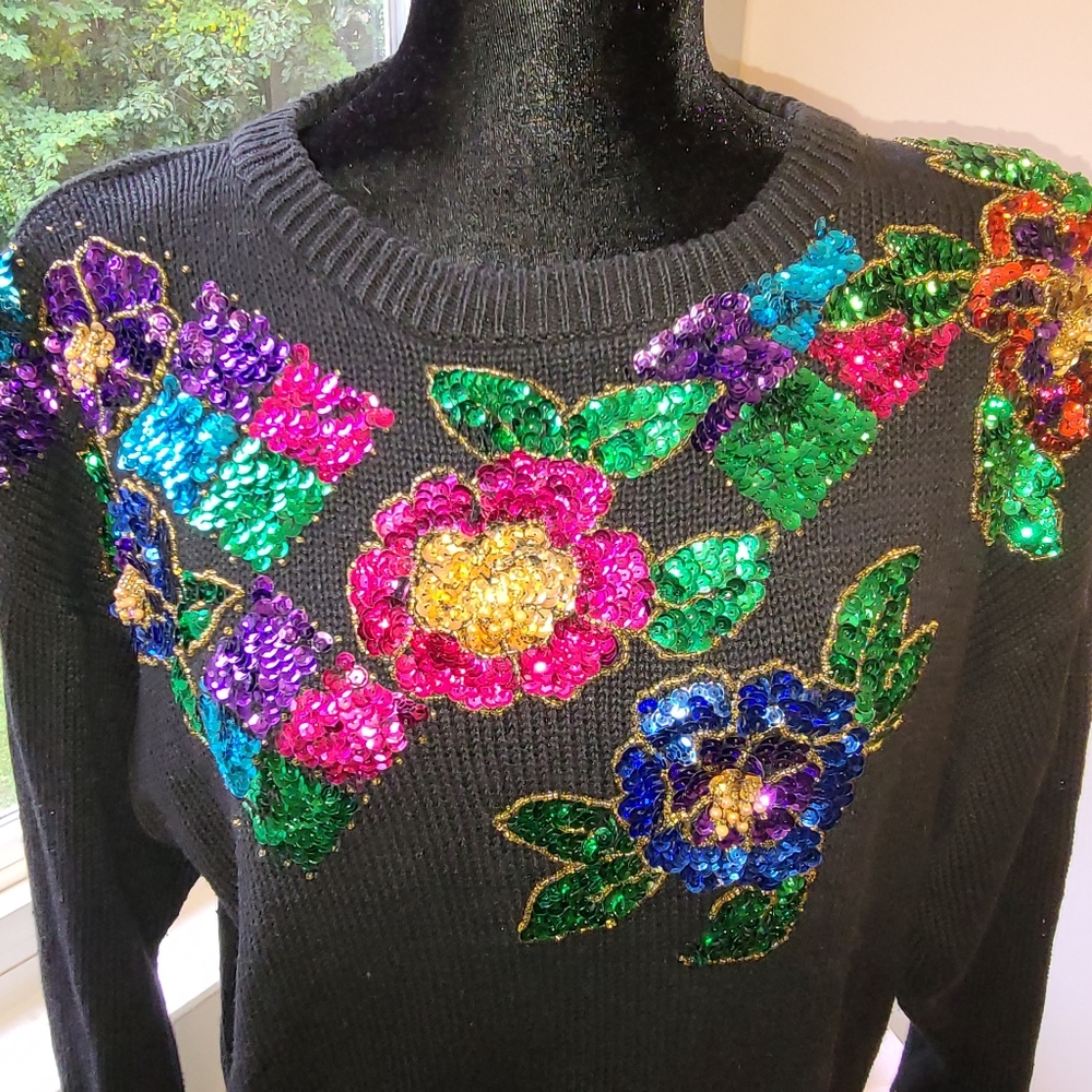 Vintage Margules black sweater with sequines Sz L